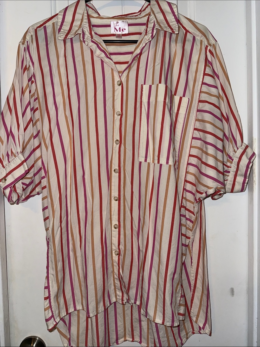 So Me Striped Button-Down Shirt in Cream, Pink, Orange